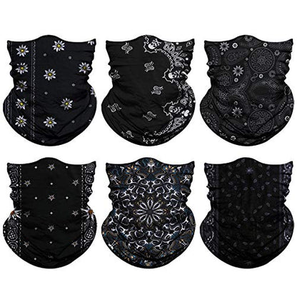 Venswell Neck Gaiter Face Mask Men Women,Seamless Bandana Rave Face Cover Scarf Mask,Balaclava,Headband, Head Wrap,Headwear - color: A-black Series 2