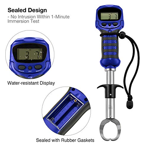 Piscifun Fish Gripper with Digital Fish Scale, Memory Function Fishing Scale, Save Up to Most 10 Set of Weight, Saltwater-Resistant, Portable Stainless Steel Fish Lip Gripper, Fishing Gear Gift - color: Blue