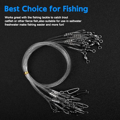 Fishing Leaders Fishing Fluorocarbon Wire Leader Line with Crane Swivels and Snap 20-50LB Fluorocarbon Leader Connector Tackle Lures Rigs or Hooks Fishing Leader Line for Saltwater Freshwater - size: 20lb-6" 12pcs