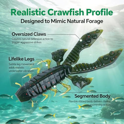 Crawfish Lure 5.5", Soft Plastic Crawdad Creature Bait with Rattles, Weedless Bass Fishing Lure, Realistic Fishing Lures for Freshwater & Saltwater, 3 Pack Red Green Blue - color: Green (box)