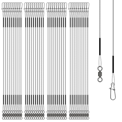 Stainless Steel Fishing Wire Leaders, Black Coated & Uncoated Options, Heavy Strength 31–100LB, 6–21in Multi Sizes with Rolling Swivels Snaps for Salt Fresh Water Shark Pike Barracuda - color: 40pcs-9.84in(40LB)