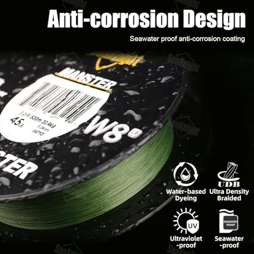SeaKnight MANSTER W8 II 8 Strand Braided Fishing Line -Super Strong, Abrasion Resistant, No Stretch Braided Line-15LB to 100LB Test for Saltwater and Freshwater Fishing Line Braid - color: 8Strands Low-Vis Gray, size: 80LB (547 Yards)