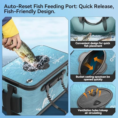 Fishing Bucket Foldable， 6Gallon/8Gallon/10Gallon,Live Fish Container Multi-Functional Live Fish Bait Bucket,for Fishing, Camping, Moving - color: Blue