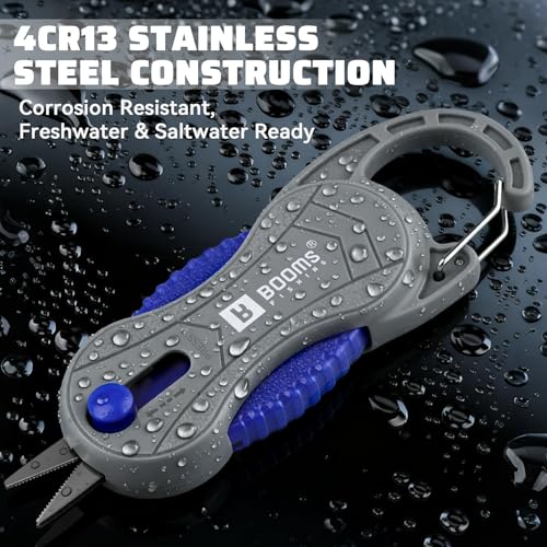Booms Fishing Braided Line Cutter, Mini Fishing Snips for Saltwater - 4.1" Fishing Scissors with Carabiner - FR2 Stainless Steel Serrated Blades Line Clippers for Angler
