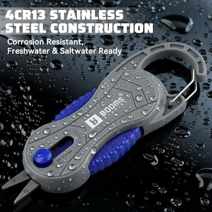 Booms Fishing Braided Line Cutter, Mini Fishing Snips for Saltwater - 4.1" Fishing Scissors with Carabiner - FR2 Stainless Steel Serrated Blades Line Clippers for Angler