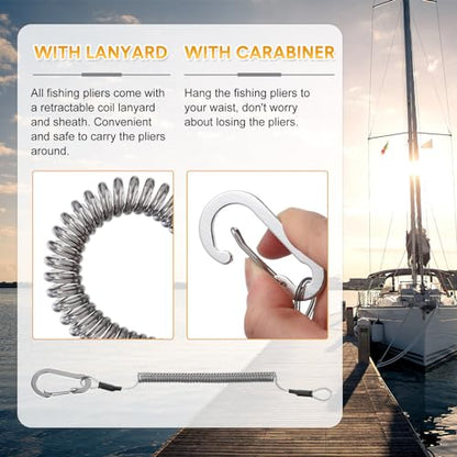 Lasnten 2 Pcs Fishing Pliers Saltwater Braid Cutters 7.8'' Fishing Hook Remover Split Ring Fishing Tools with Sheath and Lanyard Gear Gifts for Fish Line Cutting Boat Fly Ice Fishing (Gray) - color: Gray