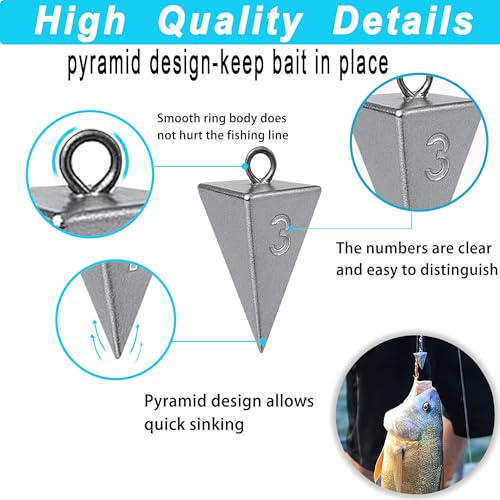 Pyramid Sinkers for Surf Fishing – Lead Fishing Weights, No-Roll Bottom Hold - style: 12oz-3pcs