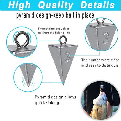 Pyramid Sinkers for Surf Fishing – Lead Fishing Weights, No-Roll Bottom Hold - style: 3oz - 6pcs
