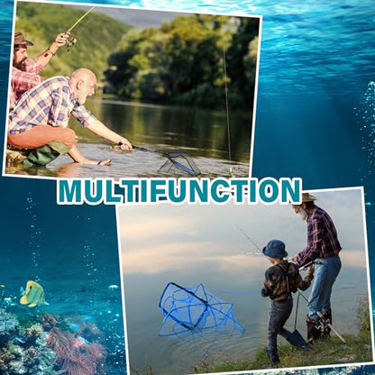 Windyun 3 Pcs Folded Fish Trap Includes Landing Net with Telescoping Pole Handle Cylindrical Hexagon Bait Bag Rope Bait Traps for Fishing Crab Crawfish Shrimp Lobster Accessories