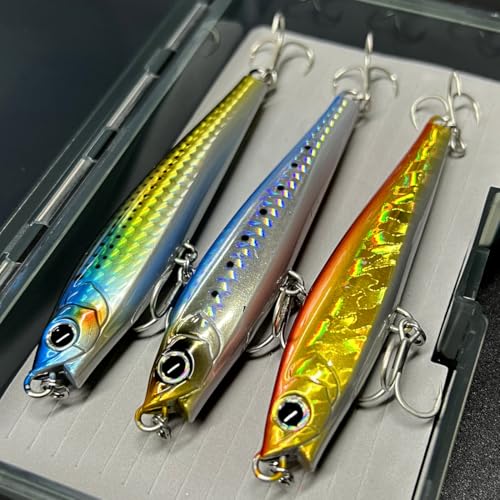 Ocean Fishing Minnow Lures 3pcs | High-Index Plastic Jerkbait Swimbaits for Bass & Trout - color: AH1038B-4'' 1.3oz