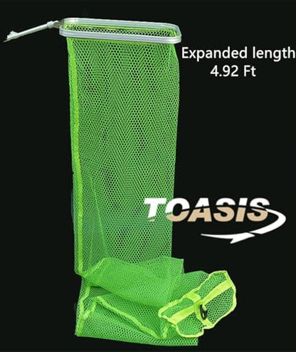 TOASIS Fishing Keep Net Collapsible Fish Keeping Nets Carp Mesh Keepnets Oblong-Nylon Mesh Fishing Keepnet Opening Size 16 x 6.8 Inches Length 4.92 Ft