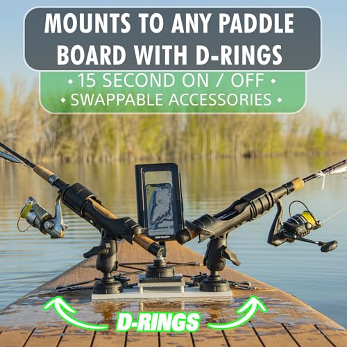SUP Angler Lite Universal Paddle Board Mount with Paddle Board Fishing Rod Holders, Phone Holders, Cup Holders; Paddle Board Accessories - style: Elite: 1 Rod Holder / 1 Bait Board / 1 Waterproof Phone Case