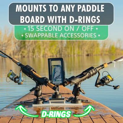 SUP Angler Lite Universal Paddle Board Mount with Paddle Board Fishing Rod Holders, Phone Holders, Cup Holders; Paddle Board Accessories - style: Elite: 1 Rod Holder / 1 Bait Board / 1 Waterproof Phone Case
