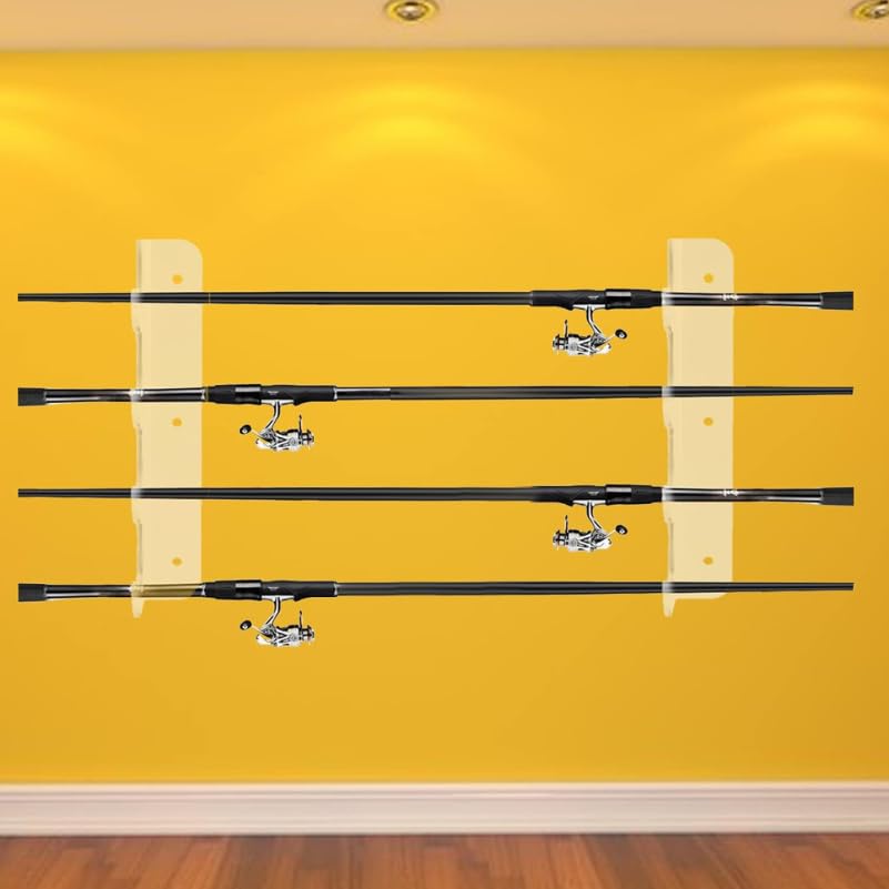 1-Pair Acrylic Fishing Rod Rack, Heavy Duty Wall Mount Holder for Garage Display, Clear 3-Pole Space-Saving Organizer Stand with Screws Included