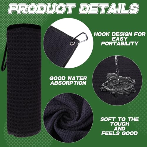 Batiyeer 30 Pcs Bulk Golf Towels for Golf Bags 16'' x 16'' Microfiber Fabric Golf Towel Waffle Pattern with Clip for Bags Men Mini Tournament Fitness Yoga Camping (Black) - color: Black