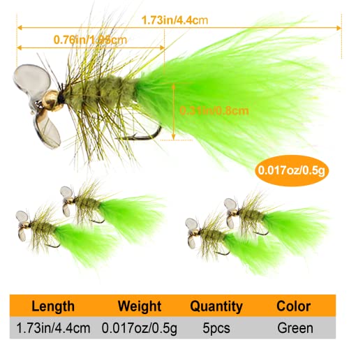 Fly Fishing Poppers Fly Fishing Dry Flies Topwater Fishing Lures Bass Popper Flies Bugs Lures Panfish Bait Fly Trout Bobber Flies Kit for Bass Trout Panfish Bluegill Salmon - color: C: 5pcs Hand Tied Fly Fishing Flies
