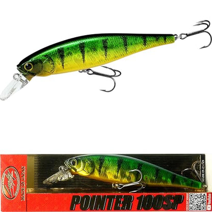 LUCKY CRAFT Pointer 100SP, Jerkbait Side by Side Action Tournament Winning Perfect Wobbling Freshwater Lake Bass Fishing Champion Bait - color: 280 Aurora Green Perch