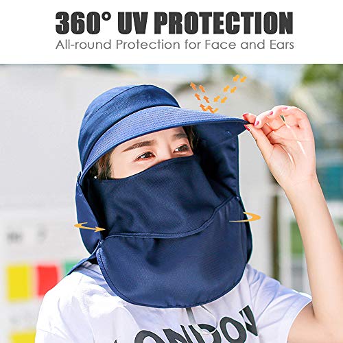 Wide Brim Sun Hat – Multifunctional UPF 50 Protection Bucket Fishing Hat Cap - color: Navy, size: One Size