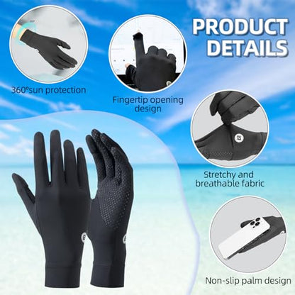 ROCKBROS UV Protection Gloves Soft Thin Women’s Sunscreen Gloves Anti-Skid Ice Silk Gloves with Removable Fingertips for Cycling Driving Running - color: blak