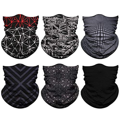 Venswell Neck Gaiter Face Mask Men Women,Seamless Bandana Rave Face Cover Scarf Mask,Balaclava,Headband, Head Wrap,Headwear - color: A-black Series 1