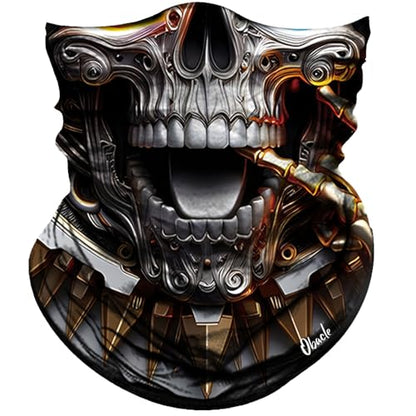 Obacle Bandana Face Mask Neck Gaiter Tube Mask Men Women for Sun Dust Protection - color: Skull Gold and Blue Eyes