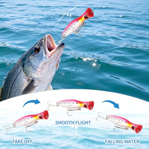 Large Top Water Popper Lure: 2pcs 3D Eyes Tuna Popper Saltwater Fishing Lures for Surf Fishing Gt Tuna Kingfish Large Predator Fish - color: 4pcs Multicolor