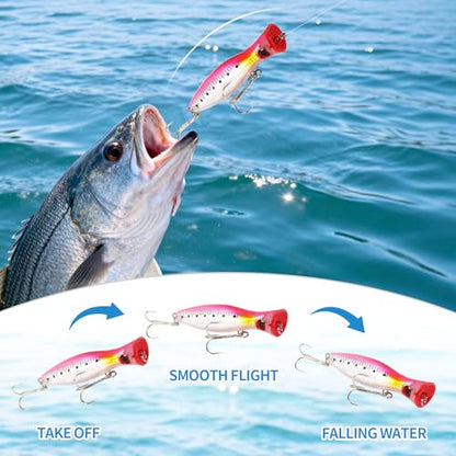 Large Top Water Popper Lure: 2pcs 3D Eyes Tuna Popper Saltwater Fishing Lures for Surf Fishing Gt Tuna Kingfish Large Predator Fish - color: 4pcs Multicolor