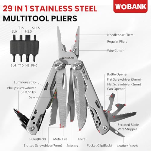 Multitool, 29-in-1 Stainless Steel Multi Tool Pliers with Screwdriver Sleeve, Damascus Pocket Knife, Nylon Sheath for Survival Camping, Hunting and Hiking - size: 29-in-1