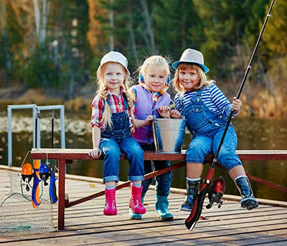 Urban Deco Kids Fishing Pole Set Portable Telescopic Kids Fishing Rod and Reel Combo Kit with Tackle Box for Beginners, Boys,Girls,Youth,Children - color: red