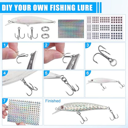 Unpainted Fishing Lures DIY Minnow Kit - 280/363pcs Blank Hard Crankbait Set Pliers Scissors,Treble Hooks,Split Rings,Stickers,3D Eyes for Making Lures DIY Fishing Tackle Kit - color: 363pcs kit