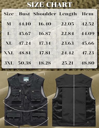 Men's Lightweight Mesh Fishing Vest Utility Outdoor Multi-Pocket Hunting Cargo Vest - color: Black, size: 3X-Large