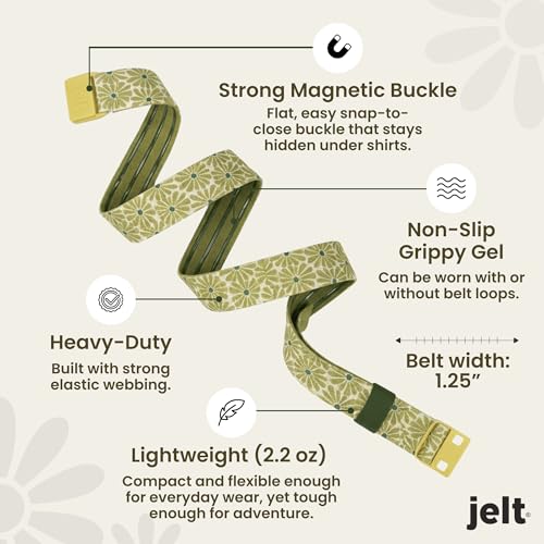 JeltX Adjustable Elastic Belts for Men and Women, Non-Slip Stretch Belt with Magnetic Belt Buckle and Grippy Gel - color: Greenhouse