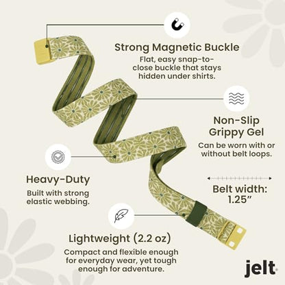 JeltX Adjustable Elastic Belts for Men and Women, Non-Slip Stretch Belt with Magnetic Belt Buckle and Grippy Gel - color: Greenhouse