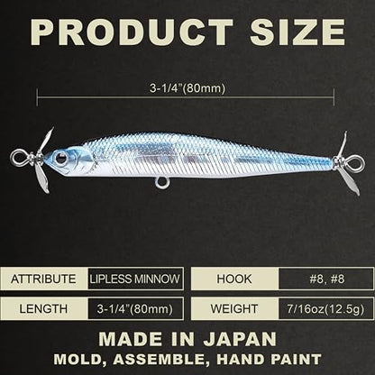 LUCKY CRAFT Screw Pointer 80 Fishing Lures for Bass, Smallmouth, Walleye, Rhymthic Action Spy Bait, Slow Sinking to 10ft Depth, Freshwater Fishing Gear and Tackle Accessories - color: 052 Aurora Black