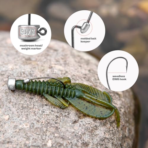 20Pack Weedless Ned Rig Jig Heads with Molded Bait Keeper System – Mushroom Head for Weedless Finesse Bass Fishing 1/16 1/8 3/16 1/4oz - color: Natural, size: 3/16oz - 1/0 - 20Pack