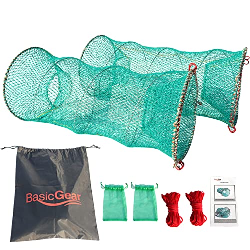 BasicGear Crab Spring Trap 2 pcs - Bait Trap for Lobster, Crawfish, Shrimp, Portable Folding Collapsible Fishing Traps Nets Fishing Accessories