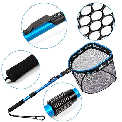 YVLEEN Floating Fishing Net - Folding Fishing Landing Net with Rubber Coating Mesh for Easy Fish Catch and Release, Fishing Net for Freshwater and Saltwater - color: B: Blue(Telescopic Pole)