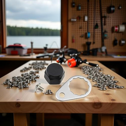 M7 Fishing Reel Screws Nut Caps, Metal Fishing Reel Handle Screw Cap Crank Nuts and Locking Plate Replacement for Left and Right Hand Plate DIY Fishing Accessory