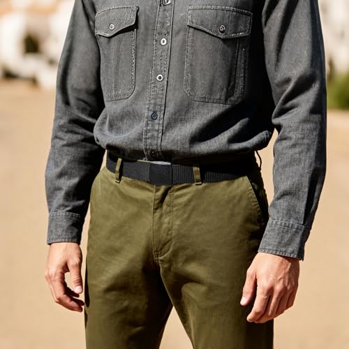 Mile High Life | Nylon Web Belt | Outdoor Military Belt | TSA Safe Buckle Plastic/Metal - color: Black