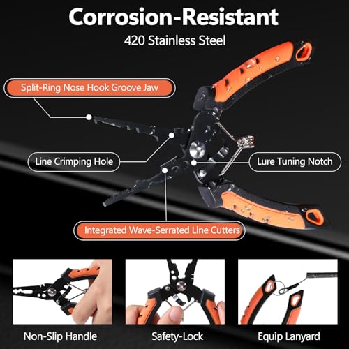 NEW VIEW 9pc & 10pc Professional Fishing Gear Tool Kit - Saltwater & Ice Fishing Tools Set - Corrosion Resistant Fishing Pliers Knife Scissors Gripper Kit with Fishing Gear Carrying Case