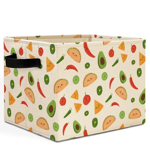 Trendy Cute Mexican Storage Bins Box with Handles, Mexican Food Taco Avocado Chili Pepper Tomato Collapsible Basket Hamper Clothes Toys Organizer for Kids Room Home Kitchen - color: Mexican Food