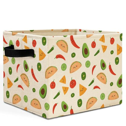 Trendy Cute Mexican Storage Bins Box with Handles, Mexican Food Taco Avocado Chili Pepper Tomato Collapsible Basket Hamper Clothes Toys Organizer for Kids Room Home Kitchen - color: Mexican Food