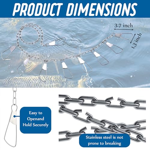 2 Pack Fishing Chain Stringers with Swiveled Moveable Snaps Fishing Threader Stainless Steel Fish Gear for Freshwater and Saltwater