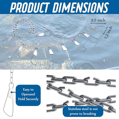 2 Pack Fishing Chain Stringers with Swiveled Moveable Snaps Fishing Threader Stainless Steel Fish Gear for Freshwater and Saltwater