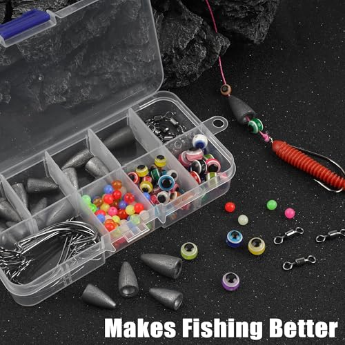 Carolina and Texas Rig Kit for Bass Fishing Worm Weights Bullet Sinkers Hooks Beads Rolling Swivels Fishing Accessories Tackle Box Kit 163pcs