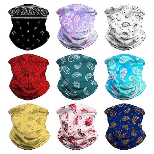 VCZUIUC Neck Gaiter Face Cover Mask Balaclava for Men and Women - color: 9pcs Paisley, size: One Size