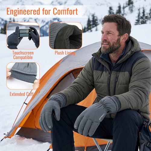 INNOLIFE Ski Gloves Men Women Waterproof Winter - Snow Gloves with Thermal Lining, Non-Slip Grip & Opening for Cold Weather - color: Grey, size: X-Large