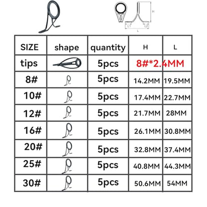 40PCS LSV Saltwater Fishing Surf Spinning Double Feet Rod Stainless Steel Guides Repair Kit