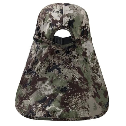 BASSDASH UPF 50+ Foldable Fishing Hat Baseball Cap with Removable Neck Flap Portable for Men Women Golf Hiking - color: Grunge Camo With Unfoldable Brim