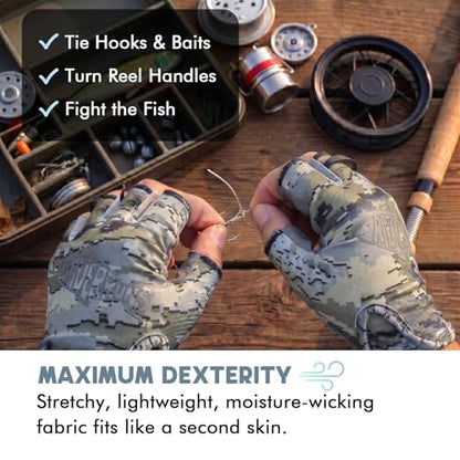 Riverruns SwiftShield Fishing Gloves Shortened Wrist UPF50+ Sun Gloves Fingerless Lightweight Breathable Hiking Driving Kayaking Paddling - color: CamoGray, size: X-Large